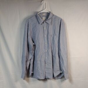 Men's J.Crew Blue White Yellow Striped 2-ply 100% Cotton Long Sleeve XL Shirt